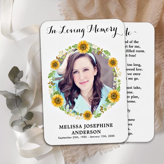 ひまわり記念写真葬式祈りの言葉カード