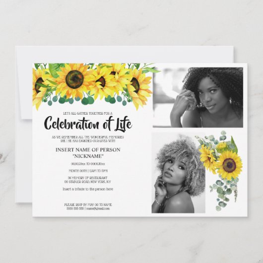 ひまわり記念命日の写真 招待状 (正面)