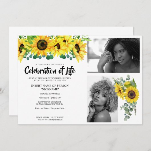 ひまわり記念命日の写真 招待状 (正面/裏面)