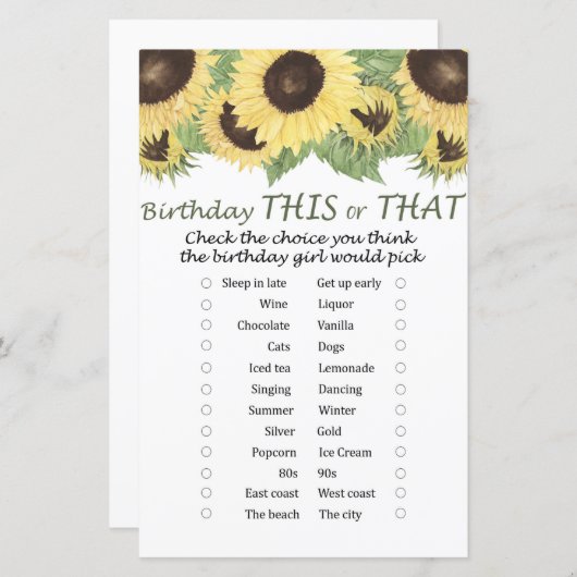 ひまわり誕生日このゲームまたはそのゲーム (正面/裏面)