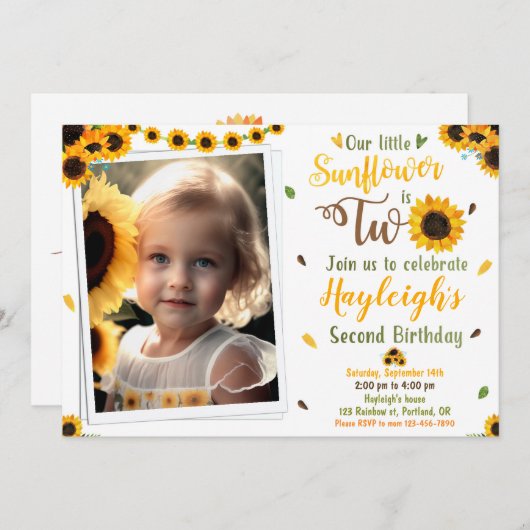 ひまわり誕生日の招待状フォト第2の誕生日 招待状 (正面/裏面)