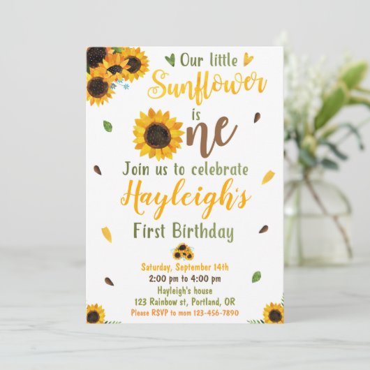 ひまわり誕生日の招待1st最初の誕生日 招待状 (スタンド正面)