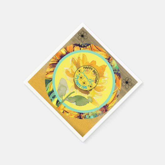 ひまわり誕生日ガールイエローブラック スタンダードカクテルナプキン (角)