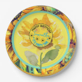 ひまわり誕生日ガールイエローブラック ペーパープレート (正面)