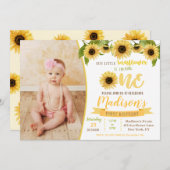 ひまわり誕生日パーティーの招待 招待状 (正面/裏面)