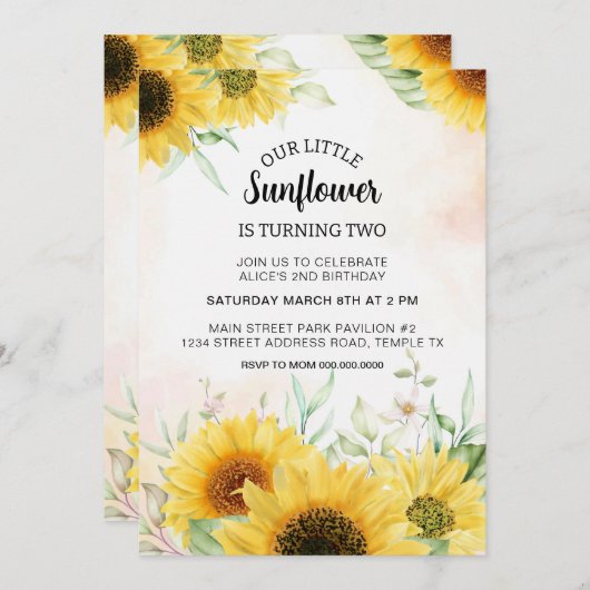 ひまわり誕生日招待状サマーダウンロード 招待状 (正面/裏面)