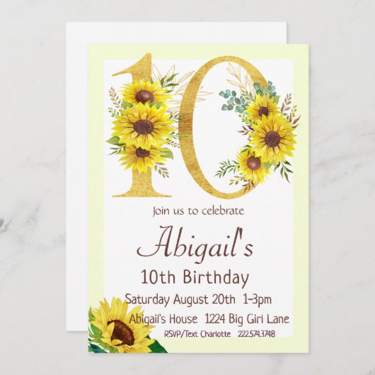 ひまわり誕生日招待状10誕生日 招待状 (正面/裏面)