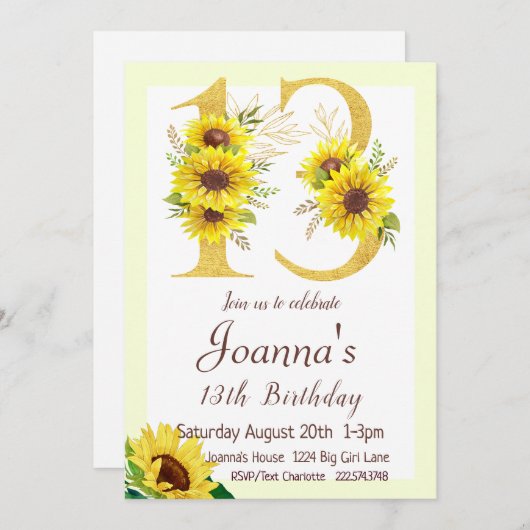 ひまわり誕生日招待状13誕生日 招待状 (正面/裏面)