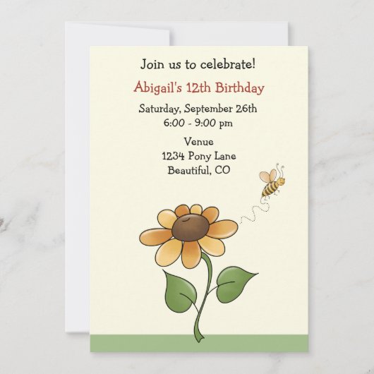 ひまわり誕生日招待状for Girls 招待状 (正面)