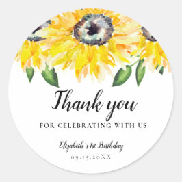 ひまわり誕生日最初の1水色フローラ ラウンドシール