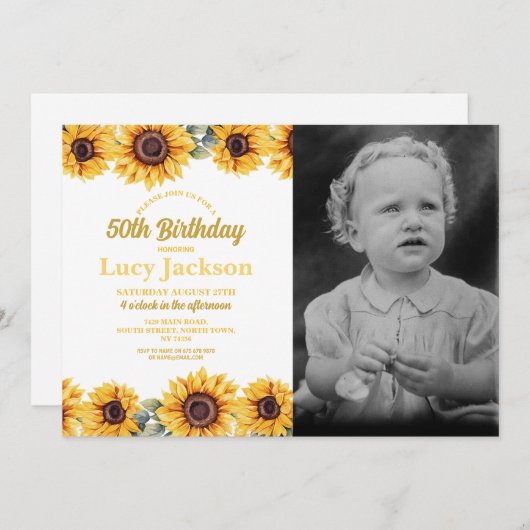 ひまわり誕生日50thフローラフォトウーメン 招待状 (正面/裏面)