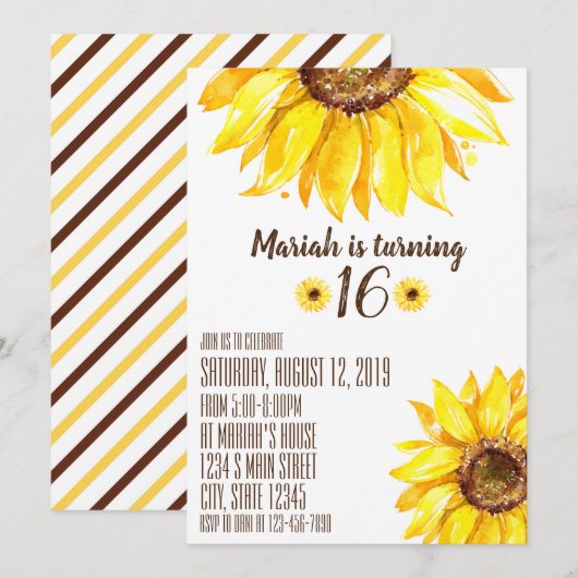 ひまわり誕生日 招待状 (正面/裏面)