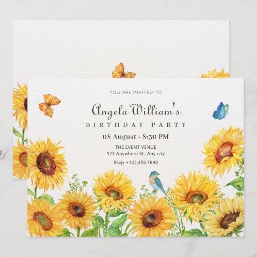 ひまわり誕生日 招待状 (正面/裏面)