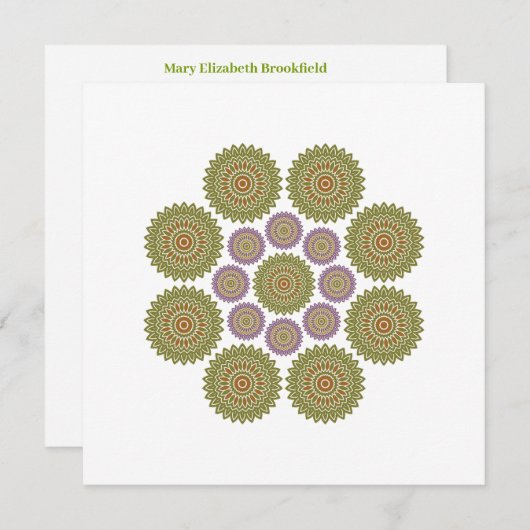 ひまわり調和ノートカード(緑と紫) ノートカード (正面/裏面)