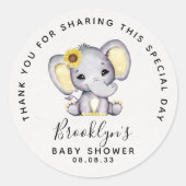 ひまわり象の赤ちゃんシャワーありがとう ラウンドシール (正面)