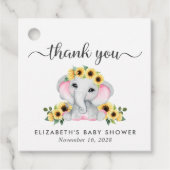 ひまわり象の赤ちゃん女の子シャワーありがとう フェイバータグ (正面)