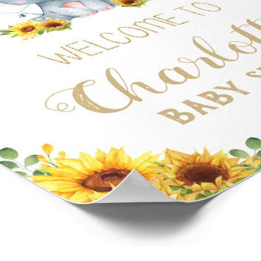 ひまわり象ベビーシャワー誕生日へようこそ ポスター