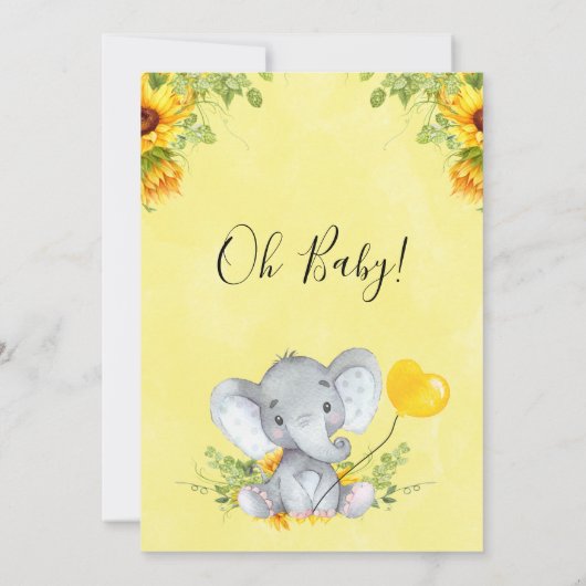 ひまわり象男女兼用の赤ちゃんシャワー 招待状 (裏面)