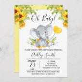 ひまわり象男女兼用の赤ちゃんシャワー 招待状 (正面/裏面)