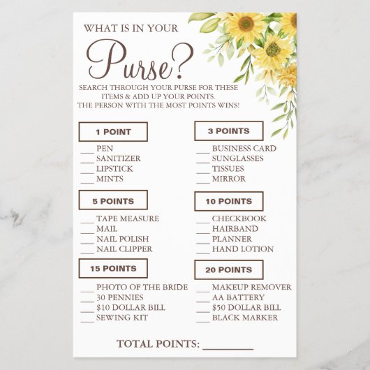 ひまわり財布の中に何が入っているかシャワーゲームカード チラシ (正面)