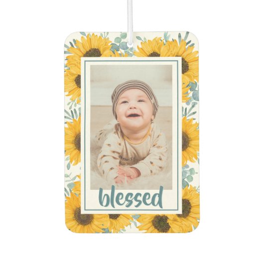 ひまわり賛美の家族の子供の写真 カーエアーフレッシュナー (正面)