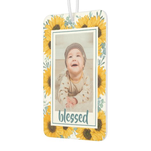 ひまわり賛美の家族の子供の写真 カーエアーフレッシュナー (左)