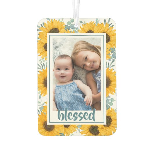 ひまわり賛美の家族の子供の写真 カーエアーフレッシュナー (裏面)