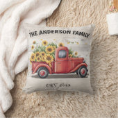 ひまわり赤いトラックカスタムの家族の名前 クッション (ブランケット)