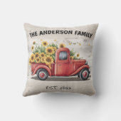 ひまわり赤いトラックカスタムの家族の名前 クッション (裏面)