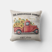ひまわり赤いトラックカスタムの家族の名前 クッション (正面)