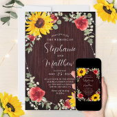 ひまわり赤いバラがライトウッド結婚ズ 招待状