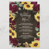 ひまわり赤いバラ素朴ズウッド結婚のメニューカード (正面/裏面)