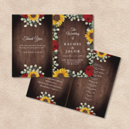 ひまわり赤いバラ素朴ズフォールディング結婚式 プログラム