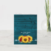 ひまわり赤いバラ素朴ティール（緑がかった色）ウッドフ結婚ォードズ サンキューカード (裏面)