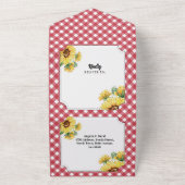 ひまわり赤い白いギンガムウェディング招待&RSVP オールインワン招待状 (外側)