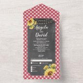 ひまわり赤い白いギンガムウェディング招待&RSVP オールインワン招待状 (内側)