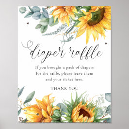 ひまわり赤ちゃんシャワーおむつラッフルサイン ポスター