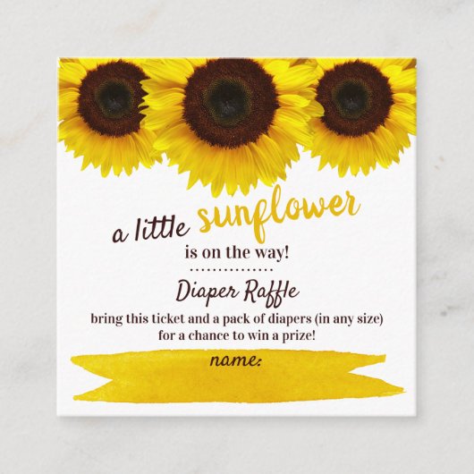 ひまわり赤ちゃんシャワーおむつラッフル エンクロージャーカード (正面)