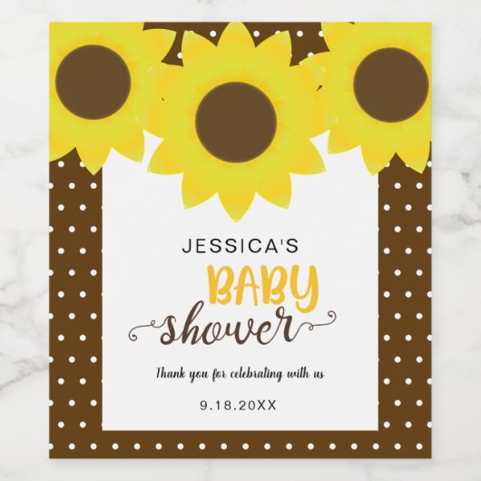 ひまわり赤ちゃんシャワーかわいい水玉模様花 ワインラベル (シングルラベル)