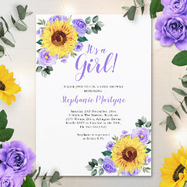 ひまわり赤ちゃんシャワーその女の子パープル 招待状