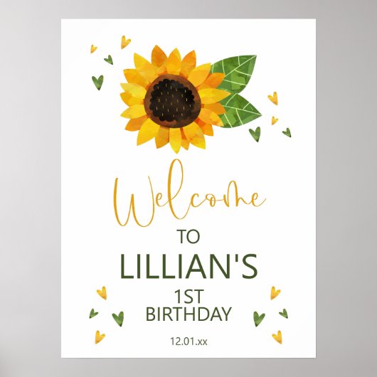 ひまわり赤ちゃんシャワーまたは誕生日ウェルカムサイン ポスター (正面)