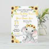 ひまわり赤ちゃんシャワーエレファントイーローガールカード 招待状 (スタンド正面)