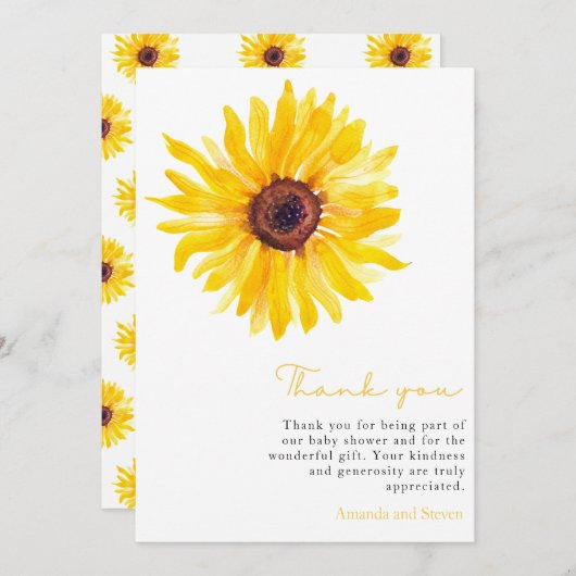 ひまわり赤ちゃんシャワーサンキューカード サンキューカード (正面/裏面)