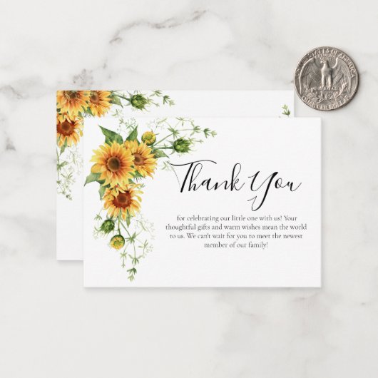 ひまわり赤ちゃんシャワーサンキューカード ノートカード (正面/裏面インサイチュ)