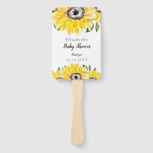 ひまわり赤ちゃんシャワーシックな水彩フローラ ハンドファン (正面)