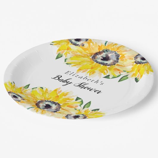 ひまわり赤ちゃんシャワースクリプトパーソナライズされたフローラ ペーパープレート (アングル)