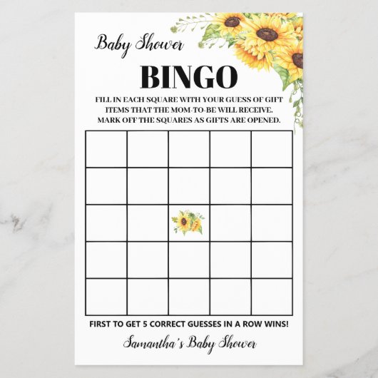 ひまわり赤ちゃんシャワービンゴゲームカード チラシ (正面)