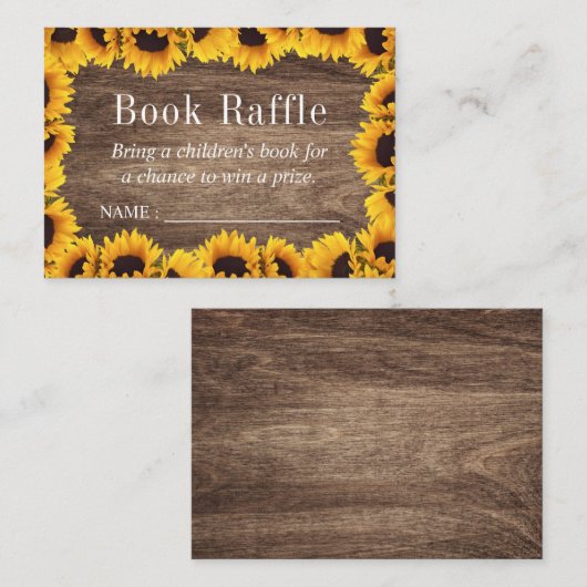 ひまわり赤ちゃんシャワーブックラッフルチケット エンクロージャーカード (正面/裏面)