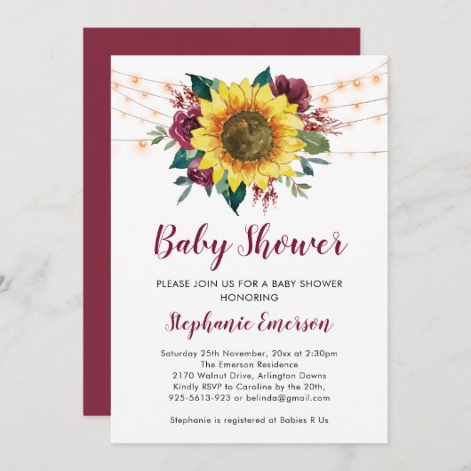 ひまわり赤ちゃんシャワーライトフローラ 招待状 (正面/裏面)