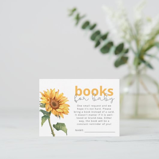 ひまわり赤ちゃんシャワー中立ジェンダーブックリクエスト エンクロージャーカード (スタンド正面)